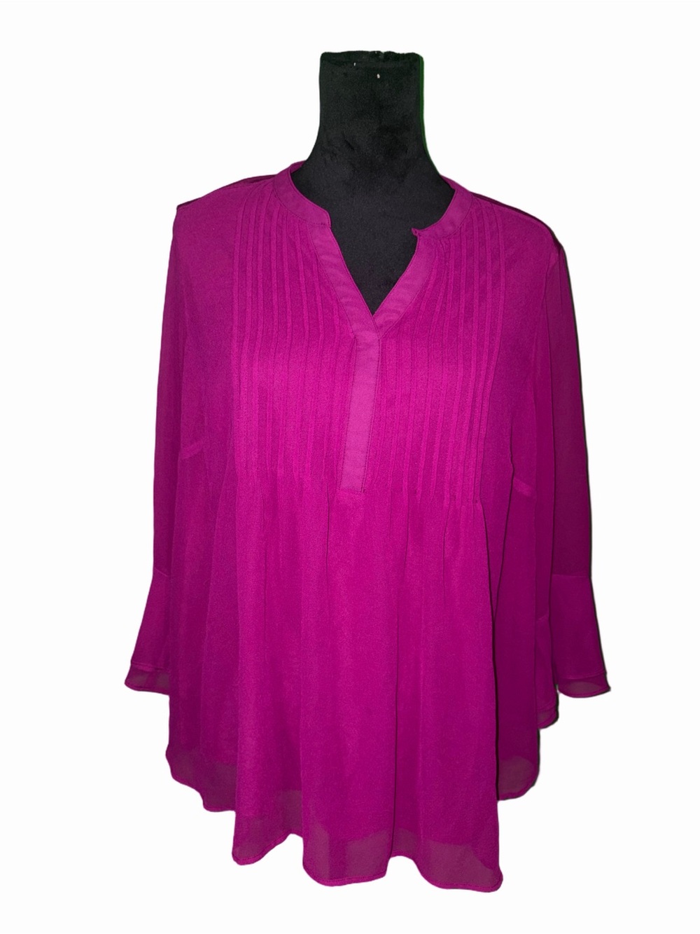 🆕💜 Charter Club 0X Fuchsia Pintuck Bell Sleeve Lined Tunic Blouse